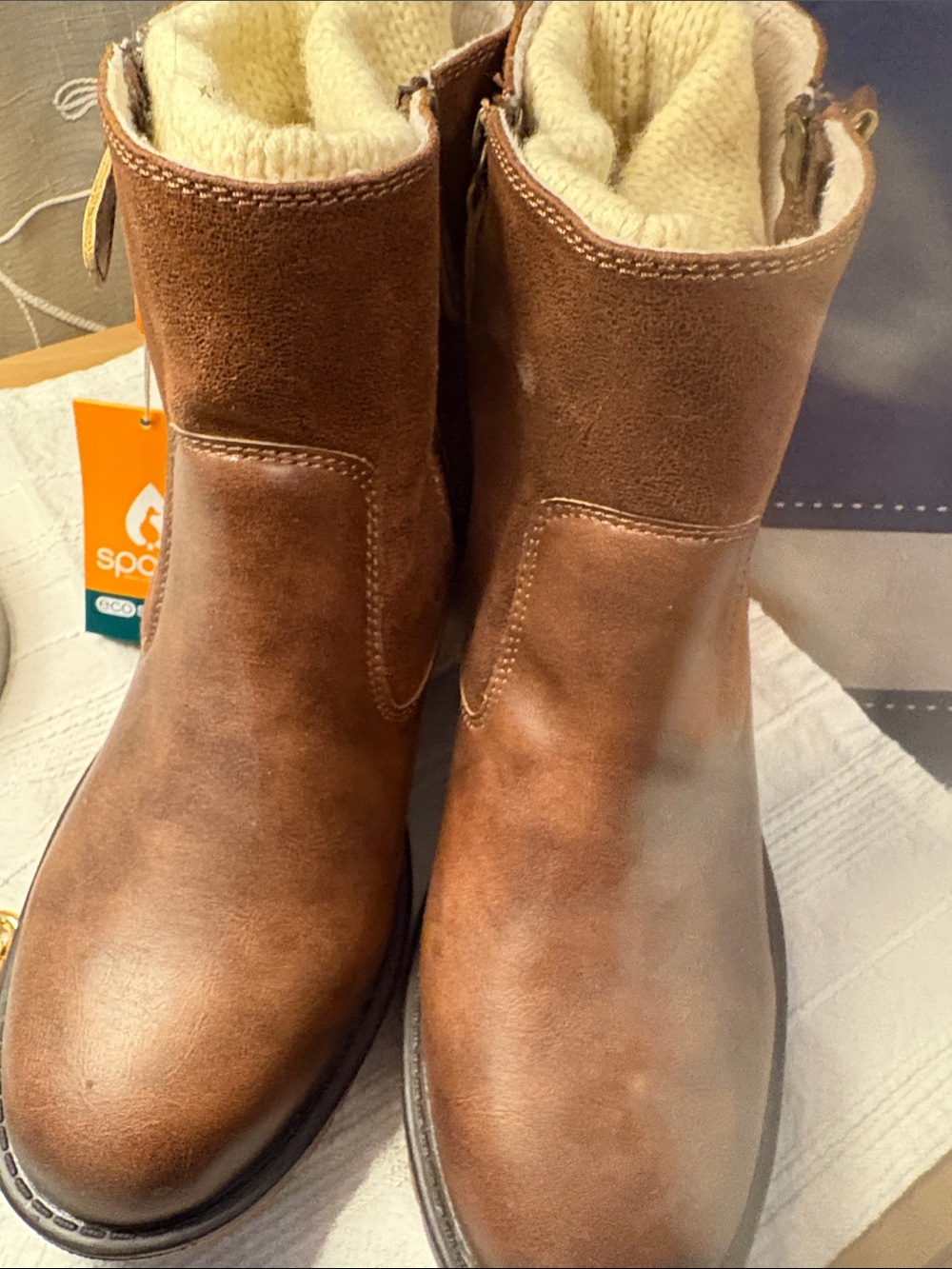 Sporto Women’s Chestnut Brown Leather Shearling-Lined Ankle Boots